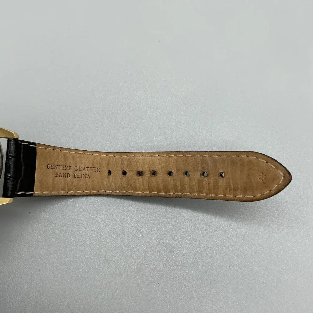 Citizen WR 50 Mens Watch 38mm Black Dial Date Gold Tone Brown Leather Band